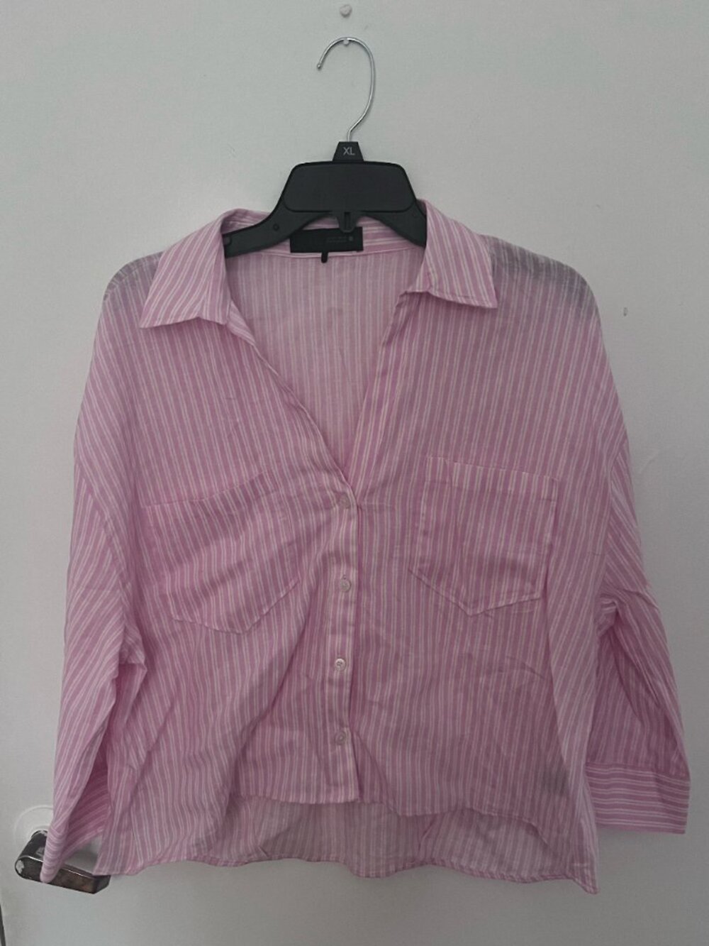 Zara Pink White Striped Linen Blend Button Down Shirt S